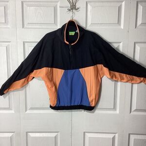 Shell Shock Brand Vintage Nylon Jacket Pullover Wing Arms Neon Orange